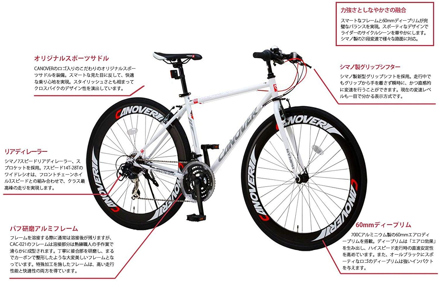 Amazon | カノーバー クロスバイク 21段変速NYMPH(ニンフ) グリップ